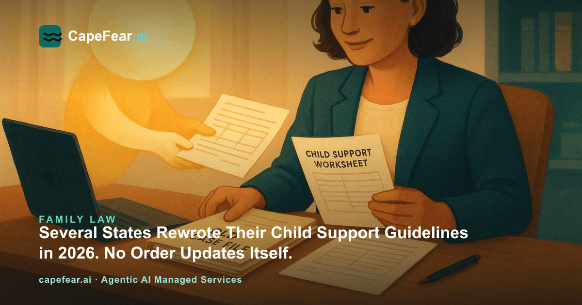 A family law attorney reviewing an old child support order next to an updated 2026 guideline worksheet