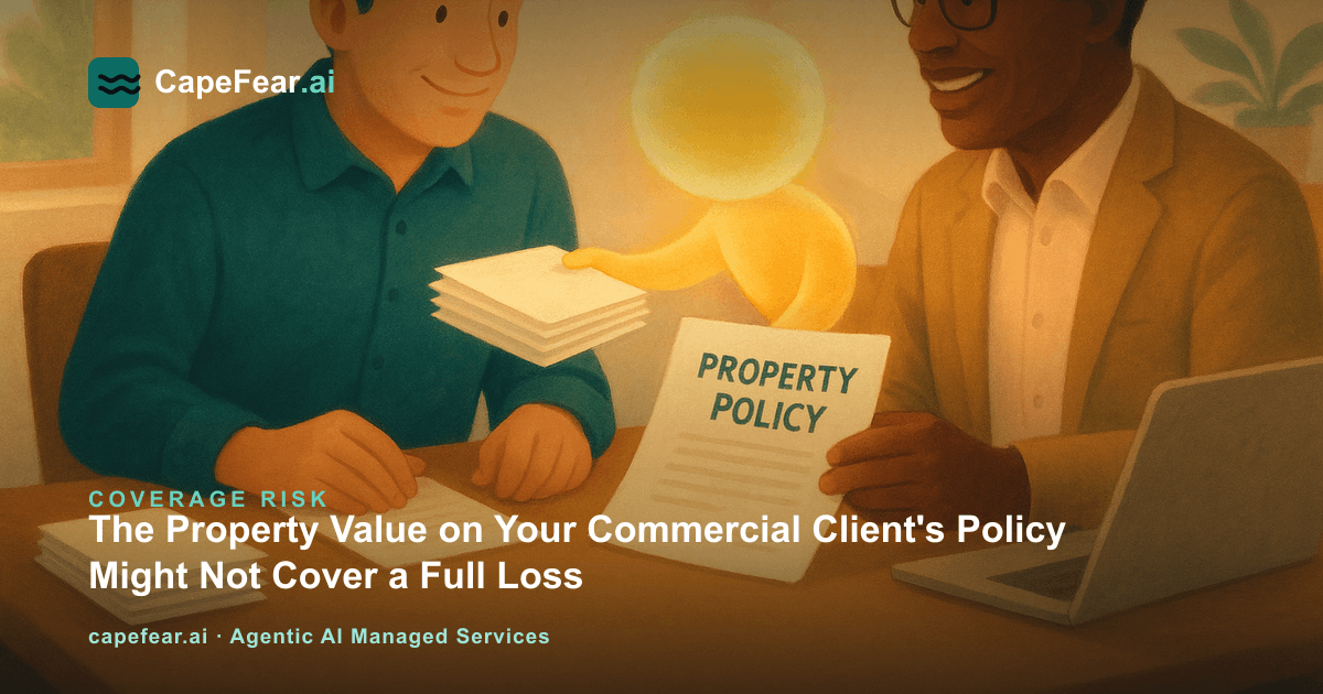 Insurance agent reviewing commercial property policy values with a small business owner