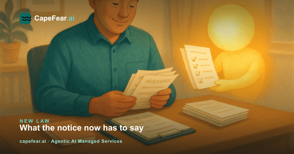 An insurance agent reviewing decline, cancellation, and nonrenewal notices with an AI agent sorting them into a clear next-step checklist