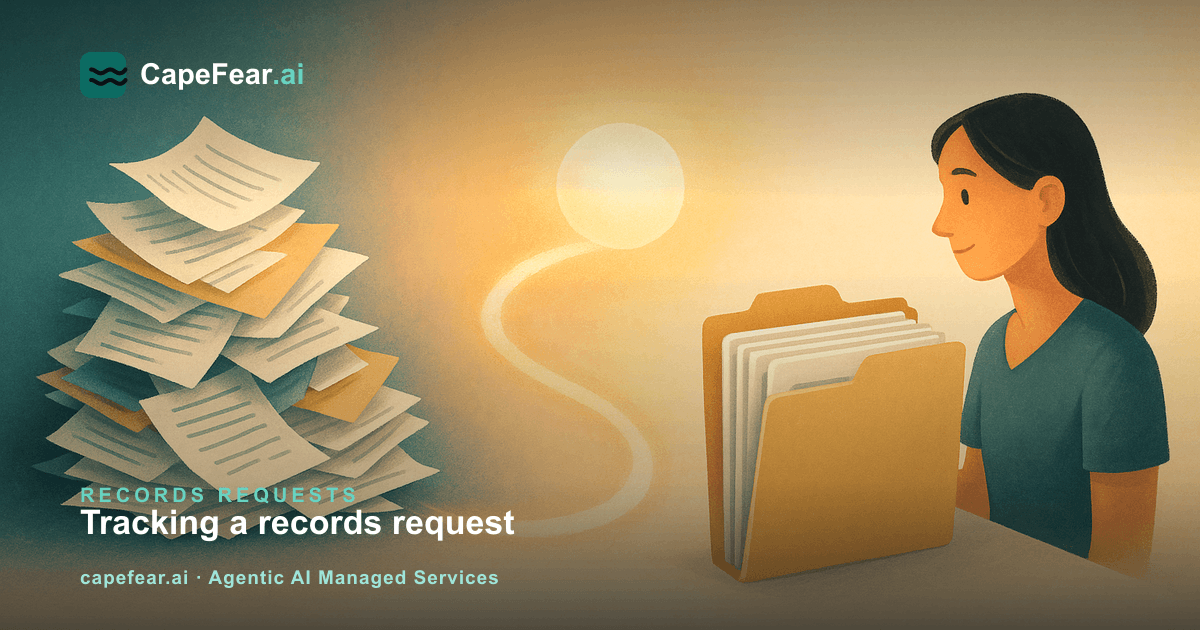 A stack of paperwork flowing through an AI process into an organized folder